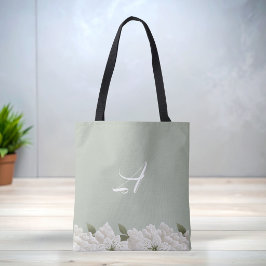 Bolsa tote elegante com renda verde salvia e monog