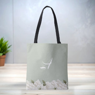 Bolsa tote elegante com renda verde salvia e monog