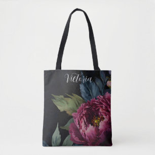 Bolsa Tote Elegante cor-de-rosa-escura floral personalização