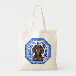Bolsa Tote Elegante Dachshund | Chinoiserie Azul e