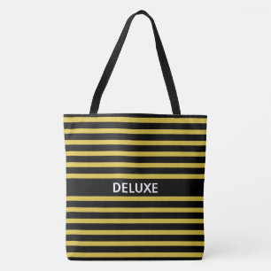 Bolsa Tote Elegante Deluxe em Listras Pretas e Douradas