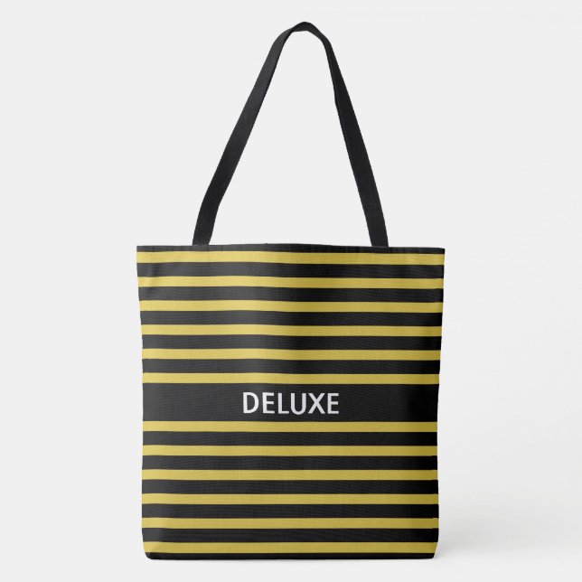 Bolsa Tote Elegante Deluxe em Preto e Ouro Strike (Frente)