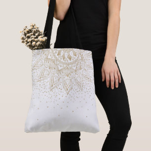 Bolsa Tote Elegante Dourado Mandala Confetti Design