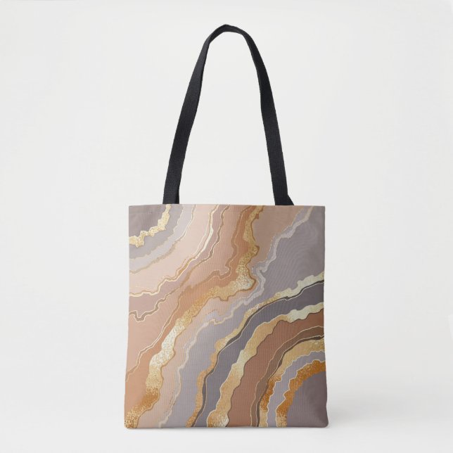 Bolsa Tote Elegante Dourado Marble: Fundo Estilizado. (Frente)