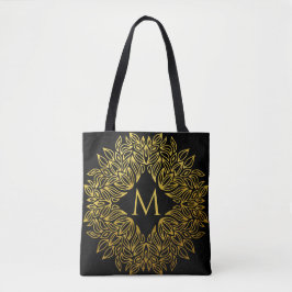 Bolsa Tote Elegante Dourado Monograma Mandala Luxury