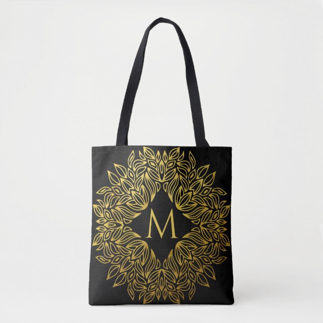 Bolsa Tote Elegante Dourado Monograma Mandala Luxury (Frente)