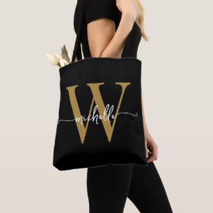Bolsa Tote Elegante Dourado Preto Feminino Personalizado Mono