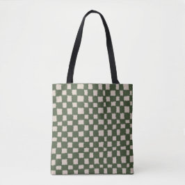 Bolsa Tote Elegante e Versátil Xadrez Verde Cinza