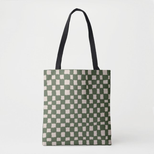 Bolsa Tote Elegante e Versátil Xadrez Verde Cinza (Frente)