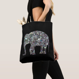 Bolsa Tote Elegante elefante mosaico prateado colorido em pre