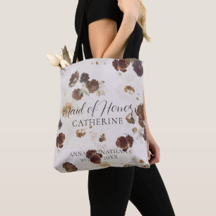 Bolsa Tote Elegante Estiloso Bege Rosas Floral Toile Casament