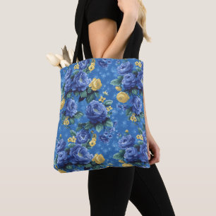 Bolsa Tote Elegante Estiloso Fofo Botânico Floral Azul