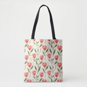 Bolsa Tote Elegante Estiloso Fofo Rosa Tulipa Botânica