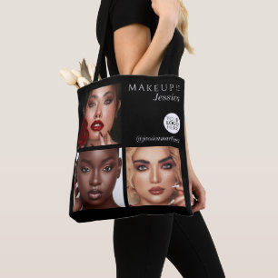 Bolsa Tote Elegante Estúdio de Maquiagem com Logo de 3 Fotos 