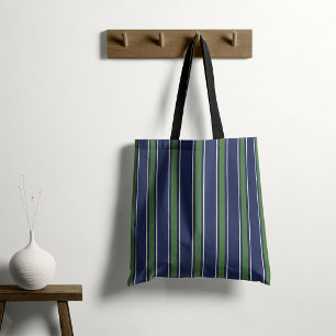 Bolsa Tote Elegante Faixa de Cabana Mediterrânea Verde Naval