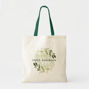 BOLSA TOTE ELEGANTE FAUX DOURADO GREEN FOLIAGE WATERCOLOR WRE