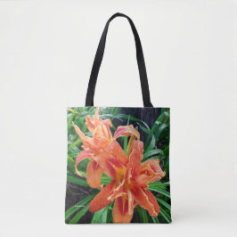 Bolsa Tote Elegante Feita Laranja Dupla Flor Daylily