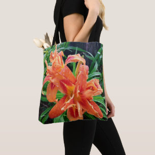 Bolsa Tote Elegante Feita Laranja Dupla Flor Daylily