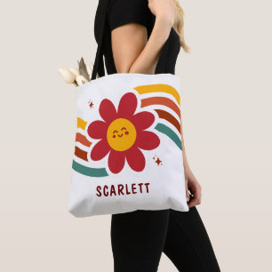 Bolsa Tote Elegante Flor de Girassol Vermelha Vintage Fofo Ou