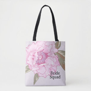 Bolsa Tote Elegante Flor de Peônia Floral Casamento Personali