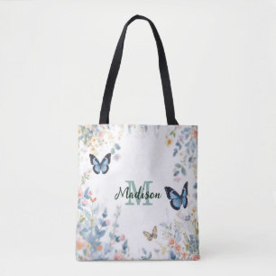 Bolsa Tote elegante Flor Silvestre Verde Boho Monograma Em Fl