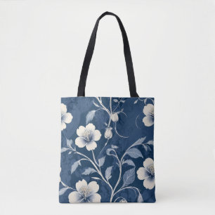 Bolsa Tote Elegante Flora Botânica Azul
