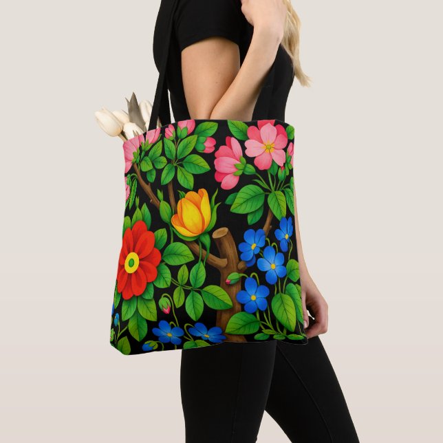 Bolsa Tote Elegante Floral Preto (Close Up)