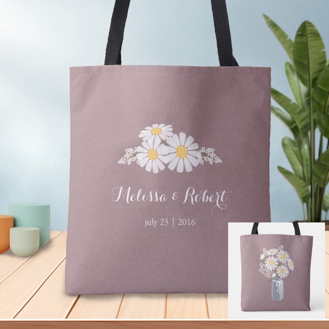 Bolsa Tote Elegante Floral White Daisies Favor do Casamento (Criador carregado)