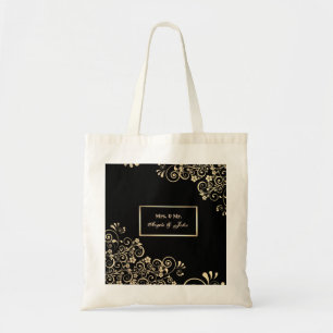 Bolsa Tote Elegante Flores Douradas Chiques, Moldura