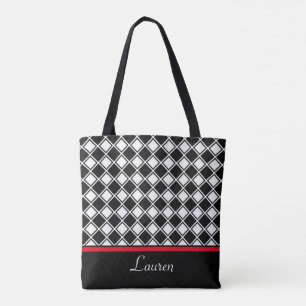 Bolsa Tote Elegante forma geométrica de diamante preto e bran