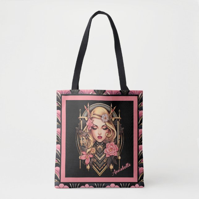 Bolsa Tote Elegante Garota Negra e Rosa (Frente)