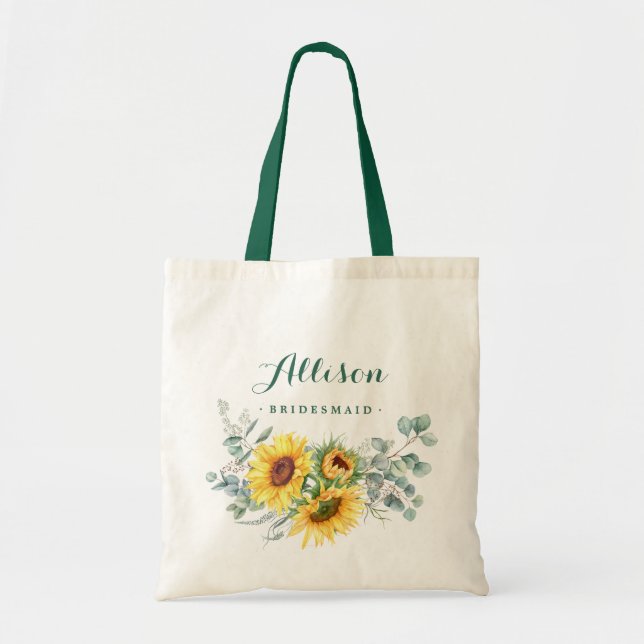 Bolsa Tote Elegante Girassol Eucalyptus Rustic Bridesmaid (Frente)
