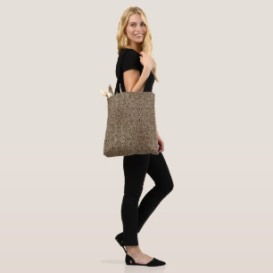 Bolsa Tote Elegante Glitter Dourado Impressão de Leopardo Pre