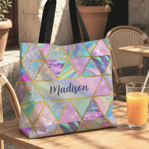 Bolsa Tote Elegante holográfico moda falsos geométrica dourad