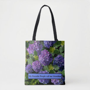 Bolsa Tote Elegante hortênsia floral azul roxo magenta verde