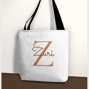 Bolsa Tote Elegante Inicial de Terracota Monograma Z Nome Per