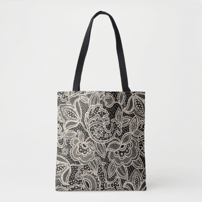 Bolsa Tote Elegante Lace Seamless Pattern Design (Frente)