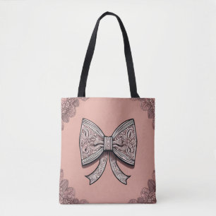 Bolsa Tote Elegante Laço de Renda Rosa Poeirento e Ornate Coq