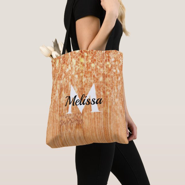 Bolsa Tote Elegante laranja brilhante de bambu em madeira com (Close Up)