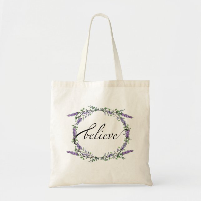 Bolsa Tote Elegante Lavanda de Aquarela Eucalyptus Acredita (Frente)