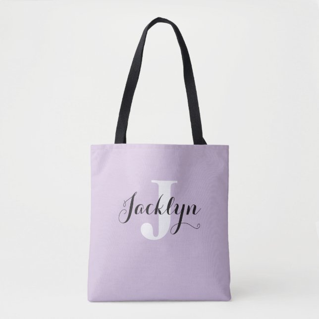 Bolsa Tote Elegante Lavanda Nome Personalizado  (Frente)