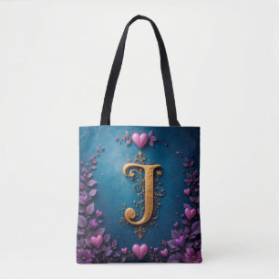 Bolsa Tote Elegante Letra Dourada J Inspirada no Amor e na Na