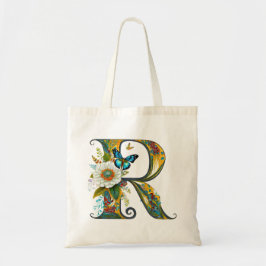 Bolsa Tote Elegante letra R floral boêmia