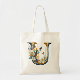 Bolsa Tote Elegante letra U floral boêmia