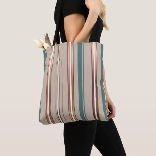 Bolsa Tote Elegante listrado de verde bege e cobre 