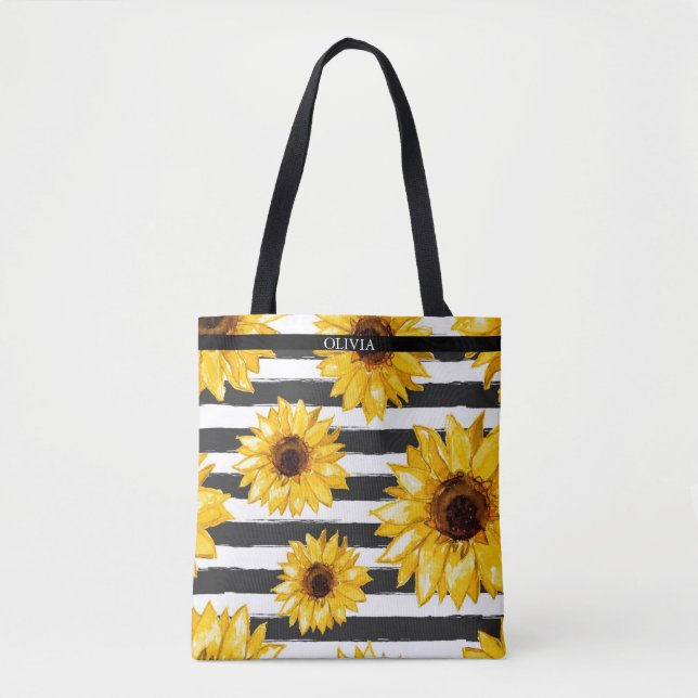 Bolsa Tote Elegante Listrado | Flor de Girassol (Frente)