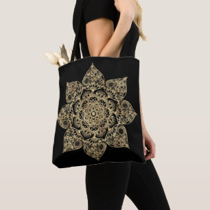 Bolsa Tote Elegante Mandala Floral em Ouro Branco