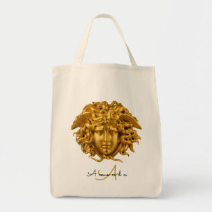 Bolsa Tote Elegante Medusa Script Haute Couture Chic Black