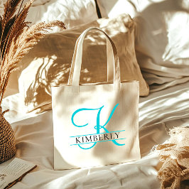Bolsa Tote Elegante Minimalista Monograma Azul Claro para Dam