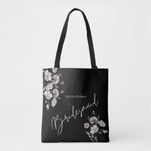 Bolsa Tote Elegante minimalista preto, dama de honra aquarela